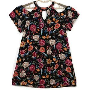 As U Wish Cold Shoulder Dress‎ Black Pink Floral Keyhole L Large
